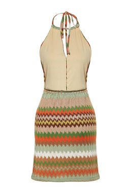 TRENDYOLMILLA Geometrik Desenli Mini Orme Cut Out/Pencere Plaj Elbisesi TBESS24EL00000