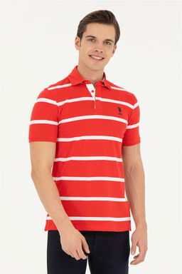 Мужская красная футболка с воротником-поло