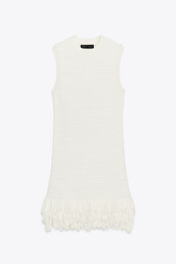 CHECK KNIT FRINGED DRESS - Zara фото 6