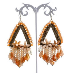 Серьги ручной работы с цирконами в оплетении цв.крем