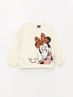 Bisiklet Yaka Minnie Mouse Bask?l? K?z Bebek Sweatshirt