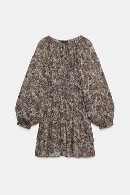METALLIC THREAD PRINTED MINI DRESS