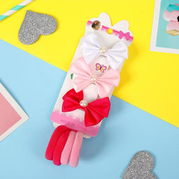 Цена за 5 шт. Набор для волос "Лада" (4 резинки, 3 зажима) бусины, бело-розовый