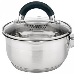 Ковш из нержавеющей стали "Луиза" 1,4л, д13,5см, h7,7см, стеклянная крышка, просиликоненные ручки, подарочная коробка, "Appetite" (Китай) Подходит для индукционных плит