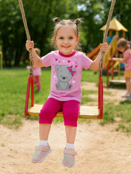 Костюм детский розовый/темная малина принт мишка 7057п (80, 52)