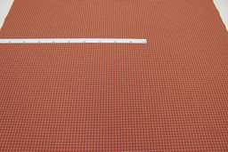 Пестрядь этнографическая под домоткань Желто-белая клетка на терракотовом, ш.1.55м, хлопок-100% - Купава фото 2