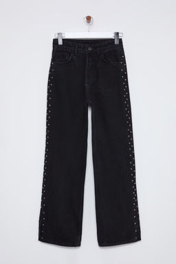 Siyah Trok Detayl? Pacas? Y?rtmacl? Yuksek Bel Wide Leg Jeans TWOSS25JE00015 - Trendyolmilla фото 8