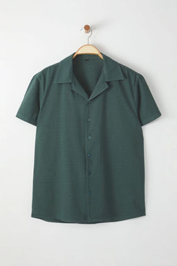 TRENDYOL MAN Koyu Yesil Oversize Fit Apaj Yaka K?sa Kol Keten Gorunumlu %100 Pamuklu Yazl?k Gomlek TMNSS25GO00018 - Trendyolmilla фото 5