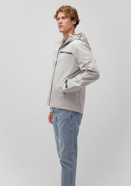 Kapusonlu Gri Ceket - Mavi фото 2