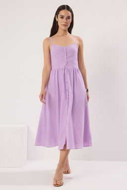 TRENDYOLMILLA Ekru Cicekli A Kesim Astarl? Midi Dokuma Elbise TWOSS25EL00524