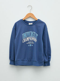 Bisiklet Yaka Bask?l? Uzun Kollu K?z ?ocuk Sweatshirt