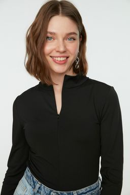 TRENDYOLMILLA Siyah Fermuarl? Dik Yaka Uzun Kollu Esnek C?tc?tl? Orme Body TWOAW21BD0070  фото 3