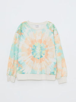 Bisiklet Yaka Batik Desenli Uzun Kollu K?z ?ocuk Sweatshirt