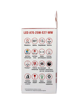Лампа светодиодная TANGO, А70, 25 Вт, E27, 2375 Лм, 6500K, IP20, свечение холодное белое, матовое ст