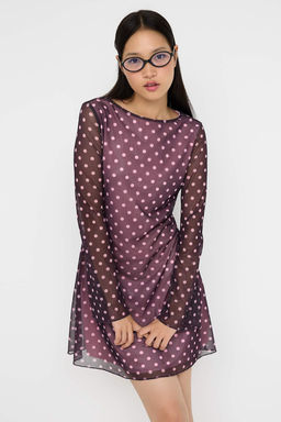 Teen Murdum Puantiye Bask?l? Tul Bodycon K?sa / Mini Astarl? Esnek Orme Elbise TWOAW26EL00138