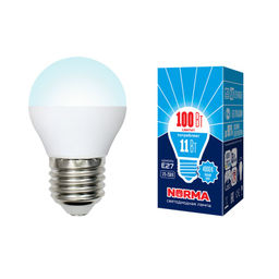 LED-G45-11W/NW/E27/FR/NR Лампа светодиодная. Форма "шар", матовая. Серия Norma. Белый свет (4000K). Картон. ТМ Volpe