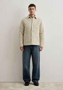 Kapitone Bej Kadife Ceket - Mavi фото 5