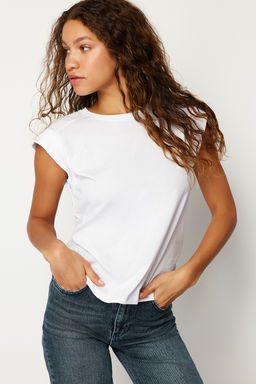 TRENDYOLMILLA Beyaz Ribana Detayl? Ay Kol Basic Orme T-Shirt TWOSS24TS00008  фото 7