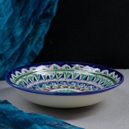 Тарелка глубокая Риштанская Керамика «Узоры», d=20 см, синяя, зелёная, узор МИКС