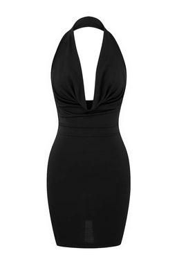 Siyah Orme Degaje Yaka Mini Plaj Elbisesi TBESS26EL00045