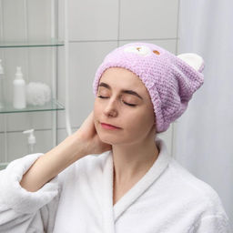 Чалма для сушки волос Доляна Медвежонок, микрофибра, фиолетовая