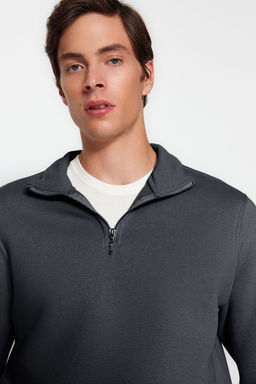 Antrasit Regular/Normal Kesim Dik Yaka Fermuarl? S?cak Tutan Basic Sweatshirt TMNAW24SW00041