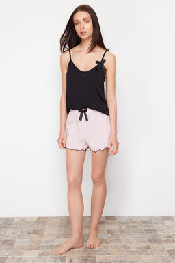 Trendyolmilla Mavi Cicekli Kurdele/Fiyonklu Ip Ask?l? Sortlu Orme Pijama Tak?m? THMSS24PT00320  фото 16