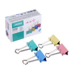 Зажимы для бумаг 32 мм, 12 штук, deVENTE, металлические, МИКС х 4 цвета, картонная коробка