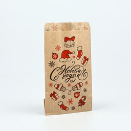 Цена за 50 шт. Пакет бумажный фасовочный, крафт, «С Новым годом!», 8×16 см без окна