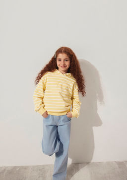 Mavi Logo Bask?l? Cizgili Sar? Sweatshirt