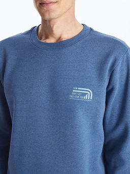 Bisiklet Yaka Bask?l? Erkek Kal?n Sweatshirt