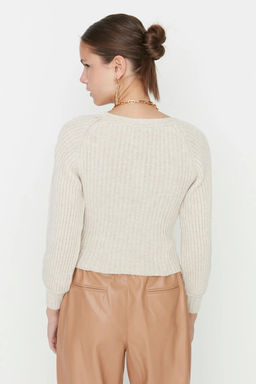 Kahverengi Crop Kalp Yaka Triko Kazak TWOAW22KZ1760 - Trendyolmilla фото 12