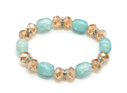 Браслет с цирконом и агатом пати тонированным цв.мятный, 17см