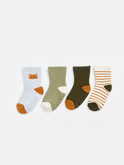 Bask?l? Erkek Bebek Soket ?orap 4l?