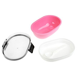 Ланч-бокс для продуктов пластмассовый Обед Люкс 18,5х14см h9см, 2 уровня: 0,3л, 17,8х11,5см h3,4см; 0,45л, 18,7х12,5см h6,1см, с ложкой 13,5см, крышка прозрачная, с клипсами, с уплотнителем, цвета в ассортименте: фисташковый, розовый, голубой (Кита - Домашняя мода фото 4