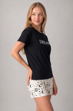 Арт. 9147 Пижама с шортами 42-50 Цвет:верх-черный,низ-молочный - Калинка фото 3