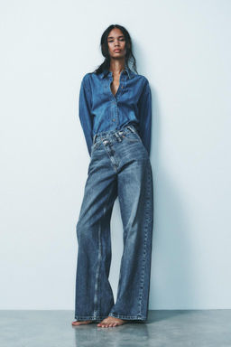 HIGH-WAIST TRF WIDE-LEG JEANS WITH CROSSOVER WAISTBAND - Zara фото 3