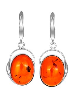 Изящные серьги из серебра с натуральным коньячным янтарём Риальто
