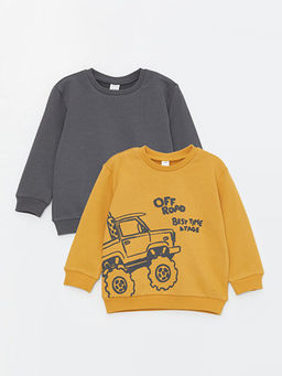Bask?l? Uzun Kollu Erkek Bebek Sweatshirt 2li