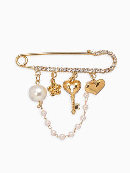 Булавка «Ключик от сердца», 6.5 см, белая в золоте