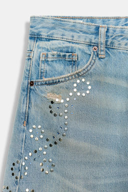 JEANS TRF WIDE LEG ROTOS TACHAS / Azul claro - Zara фото 6