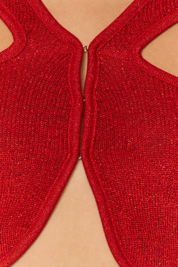 K?rm?z? Simli Cut Out/Pencere Detayl? Triko Kazak TWOAW24KZ01084 - Trendyolmilla фото 4