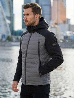 Куртка мужская гибридная стёганая с капюшоном с графеновой подкладкой черного цвета 9627_1Ch - Mtforce фото 36