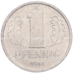 Монета 1 пфенниг 1981 года Восточная Германия (ГДР)