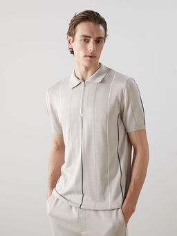 Polo Yaka K?sa Kollu ?izgili Erkek Triko Kazak