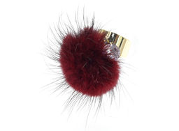 Кольцо с цирконом и мехом цв.бордовый