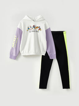 Kap??onlu Disney Bask?l? Uzun Kollu K?z ?ocuk Sweatshirt ve Tayt