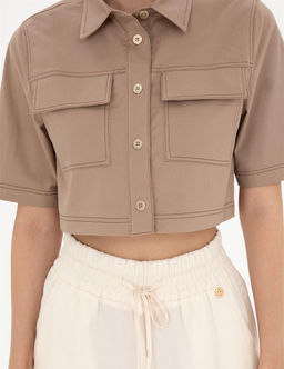 Bej Crop Top K_sa Kollu G_mlek - Pierre cardin фото 5