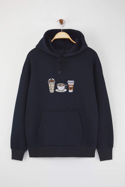 Teen Lacivert Nak?sl? Oversize/Genis Kal?p Kapusonlu Orme Sweatshirt TWOAW26SW00105