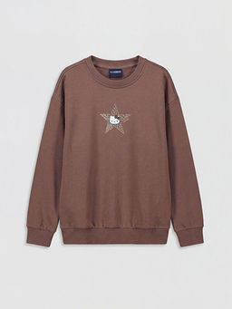 Bisiklet Yaka Hello Kitty Bask?l? K?z ?ocuk Sweatshirt